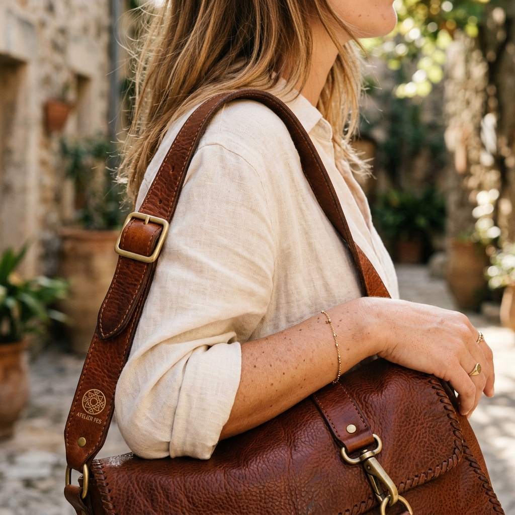 Détail du cuir artisanal marocain